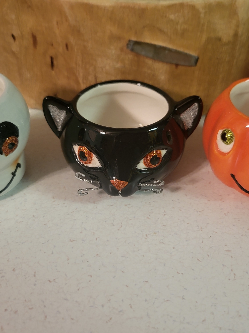 Hallmark vintage tea light candle holders Halloween skull cat pumpkin